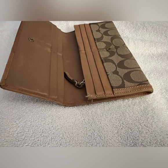 Tan Coach leather and canvas long wallet - Picture 3 of 10